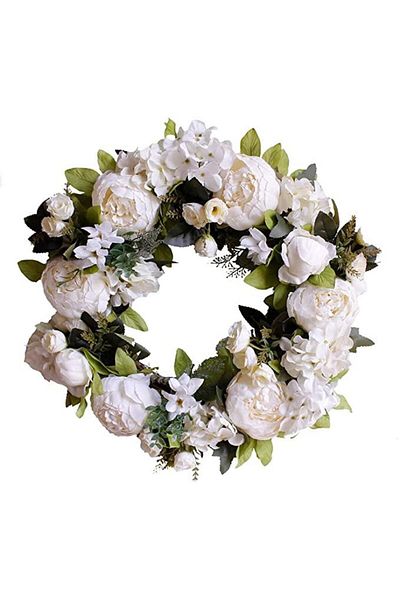 Nettenevime Ornament pentru ușă cu flori artificiale Coroană pentru ușă de Anul Nou cu trandafir alb de bujor de la Marsilia