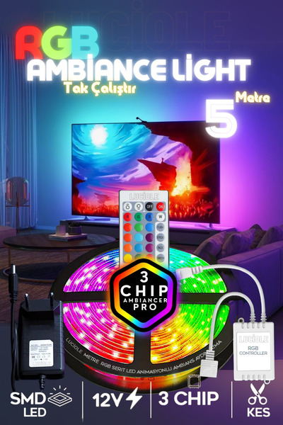 luciole Tv Arkası Çocuk Yatak Odası Mutfak Salon Rgb Led Uzaktan Kumandalı Ta...