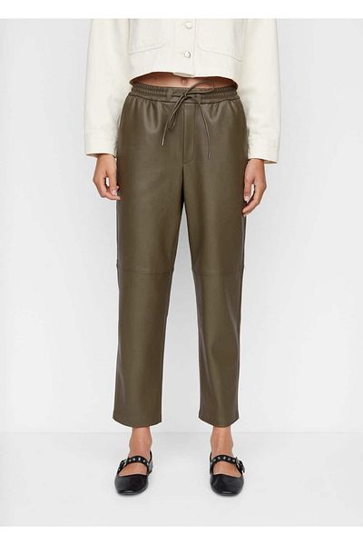 MANGO Woman Leather look elastic waist pants