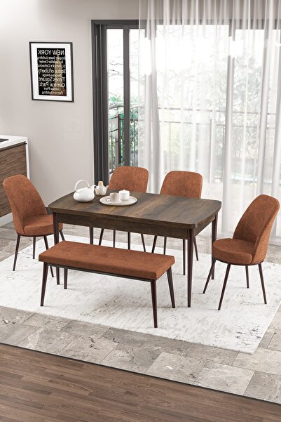 Canisa Zen Serisi 80x132 Mdf Açılabilir Barok Ahşap Desen Masa Takımı 4 Kirem...