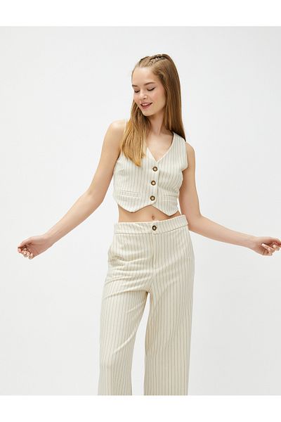 Koton Crop Vest V-Neck Buttoned Viscose Blend
