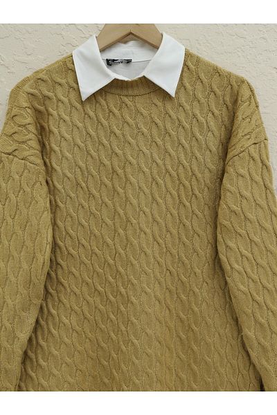 Modamorfo Round Neck Hair Knitted Slit Knitwear Tunic -Mink