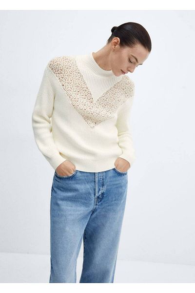 MANGO Woman Openwork detailed knit sweater
