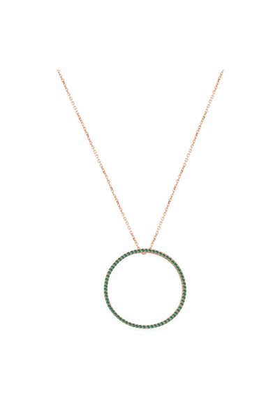 Genel Markalar Yeşil Taşlı Pırlanta Montür Rose Altın Kaplama 32 mm Halka Güm...