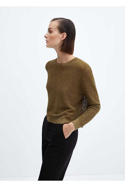 MANGO Woman Pulover cu sclipici cu gât rotund