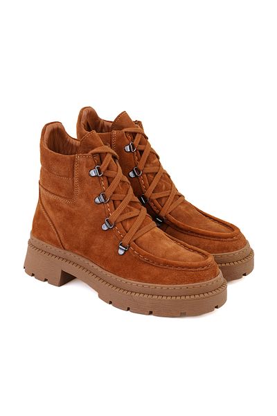 Desa Chili Brown Women's Lace-Up Suede Leather Boots