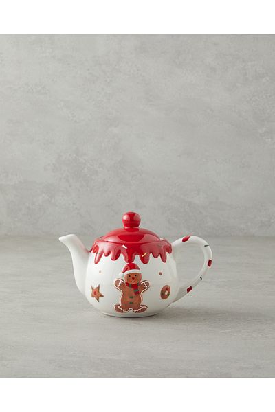 English Home Ginger Glow Dolomite Teapot 490 ml White - Red