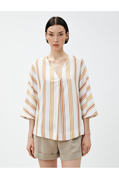 Koton Μπλούζα με λαιμόκοψη V με λεπτομέρεια πιέτες