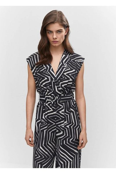 MANGO Woman Belted Patterned Jumpsuit