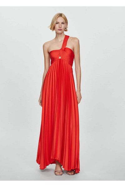 MANGO Woman Plissiertes, asymmetrisch geschnittenes Kleid