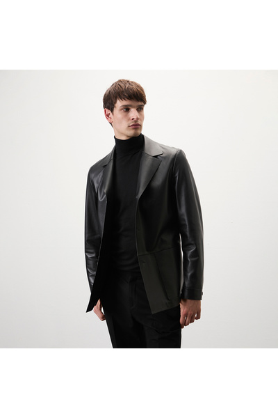 Desa Auburn Siyah Erkek Deri Blazer Ceket