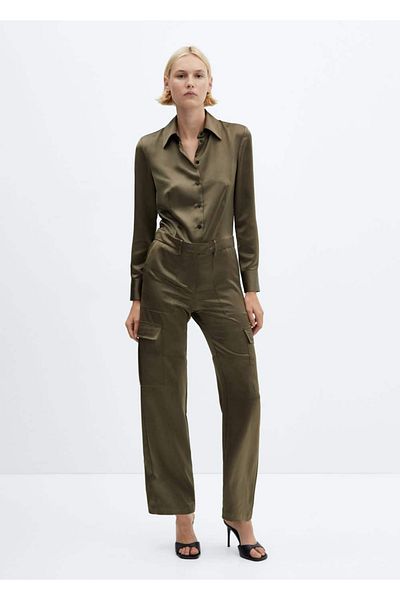 MANGO Woman Satin cargo jumpsuit