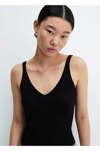 MANGO Woman Πλεκτή μπλούζα με λαιμόκοψη σε V