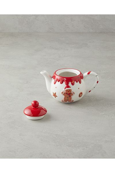 English Home Ginger Glow Dolomite Teapot 490 ml White - Red