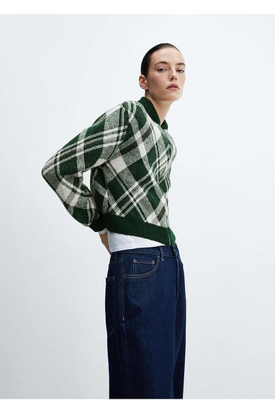 MANGO Woman Cardigan cu fermoar cu model pătrat