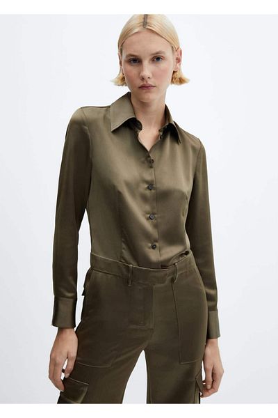 MANGO Woman Satin cargo jumpsuit