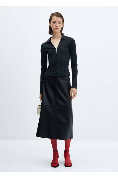 MANGO Woman Πουλόβερ με λαιμόκοψη V με φερμουάρ