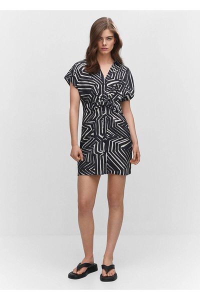 MANGO Woman Tropical Shirt Collar Dress
