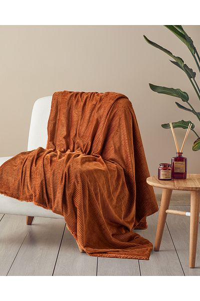 English Home Κουβέρτα Sherpa Velvet Corduroy TV - 120x160 cm Καμένο πορτοκάλι