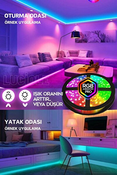 luciole 3 Metre Tv Arkası Tak Çalıştır Rgb Led 16 Renkli 4 Animasyonlu Yatak Odası Mutfak Lambader