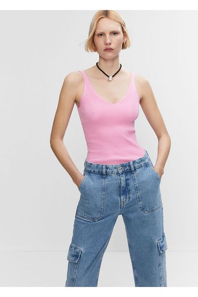 MANGO Woman Bluză din tricot cu decolteu în V
