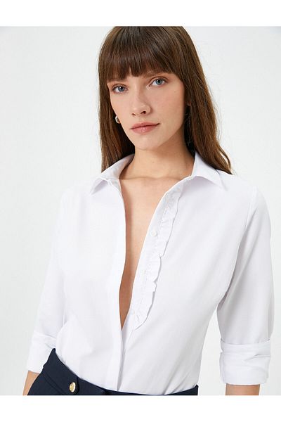 Koton Cămașă cu mânecă lungă, slim fit, cu volane, cu nasturi