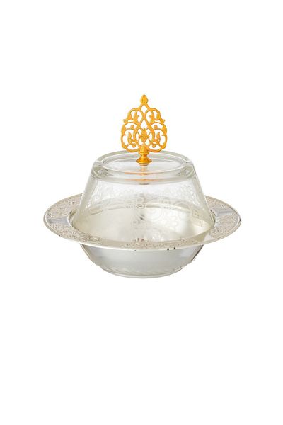 Byblos A Metal Plate For Serving Dates And Sweets With A Glass Lid