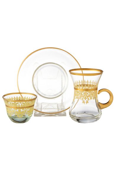 Byblos A Saudi tea and coffee set consisting of 18 pieces, 6 tea cups + 6 tea saucers + 6 Saudi coffee cups