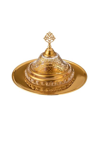 Byblos A Bowl And Holder For Dates And Sweets Made Of Metal With A Crystal Cover With Laser Engraving