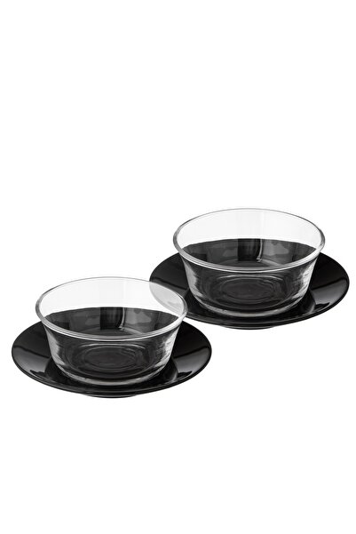 Dania Clear Glass Yogurt Set with Black Porcelain Plate, 6 Bowls + 6 Plates