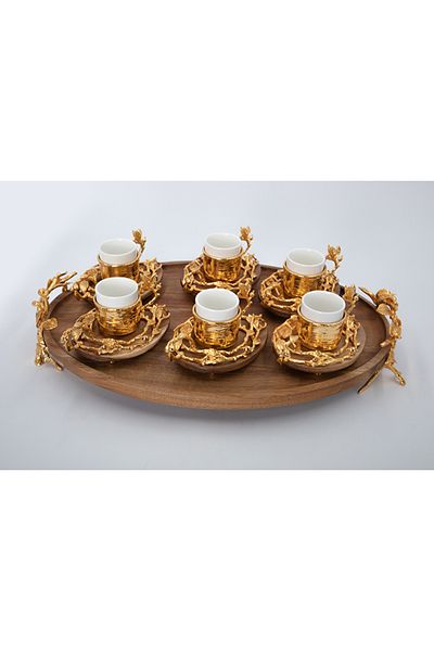 Dania Tea Cup With Saucer And Tray Set Gold/White 40x26x10cm