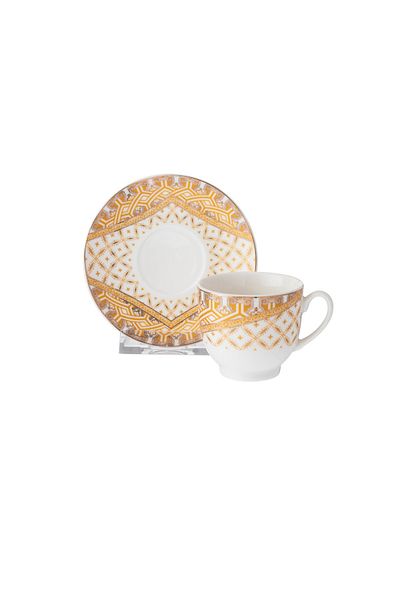 Dania Turkish coffee set for 6 people pure white porcelain with golden engraving