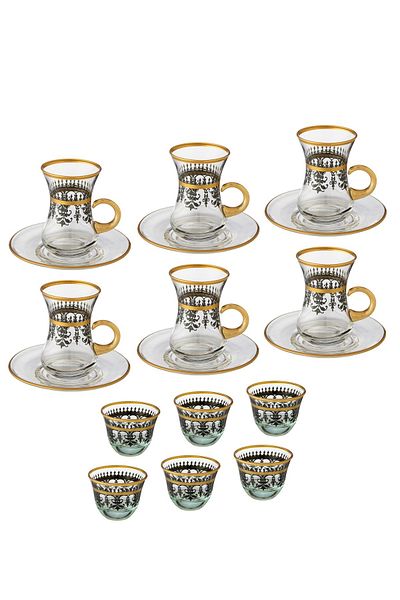 Byblos A Saudi tea and coffee set consisting of 18 pieces, 6 tea cups + 6 tea saucers + 6 Saudi coffee cups