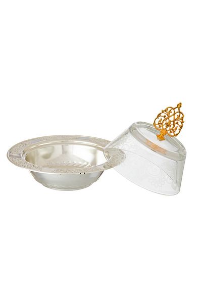 Byblos A Metal Plate For Serving Dates And Sweets With A Glass Lid