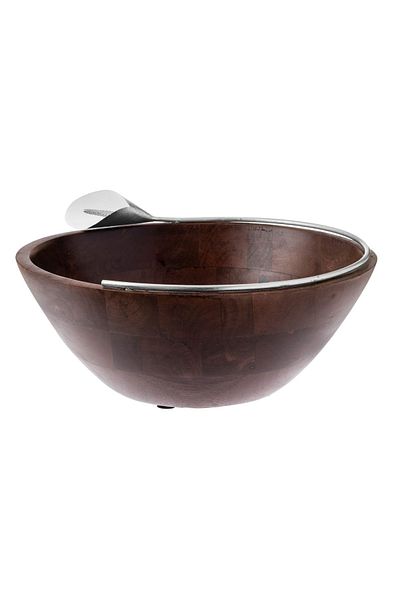 Dania Wooden bowl with metal lily decor silver color multi use