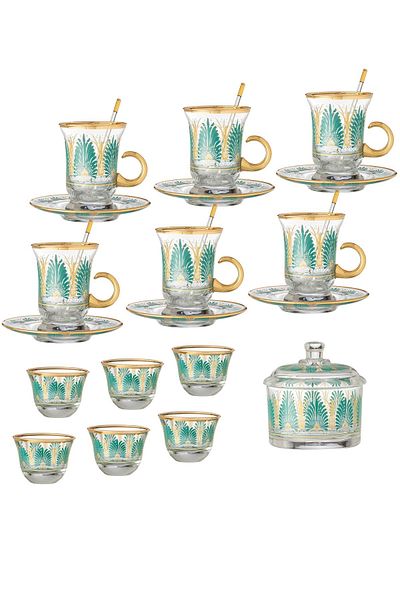 Byblos A 25-Piece Coffee & Tea Set  6 Coffee Cups 6 Tea Cups 6 Saucers 6 Tea Spoons A Sugar Bowl + A Lid