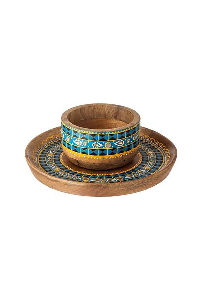 Dania Hand-Carved Natural Wood Bowl And Plate Set