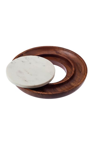 Dania Round wooden dish measuring 30 cm with marble decor in the middle