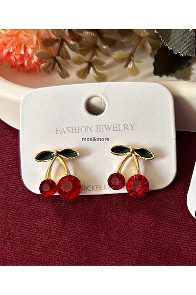 mos&more Gold Cherry Design Stylish Women's Earrings