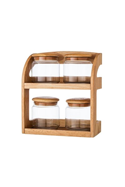 Dania مجموعة من 4 قطع من برطمانات التوابل الزجاجية مع حامل خشبي