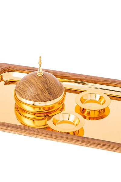 Dania 4 Piece Luxurious Tamreya Set 1 Tamreya With 2 Stone Seeds Bowl And 1 Stainless Steel Tray
