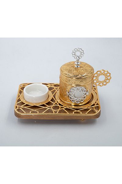 Dania Tea Cup With Saucer And Tray Set Gold 20x75x10cm