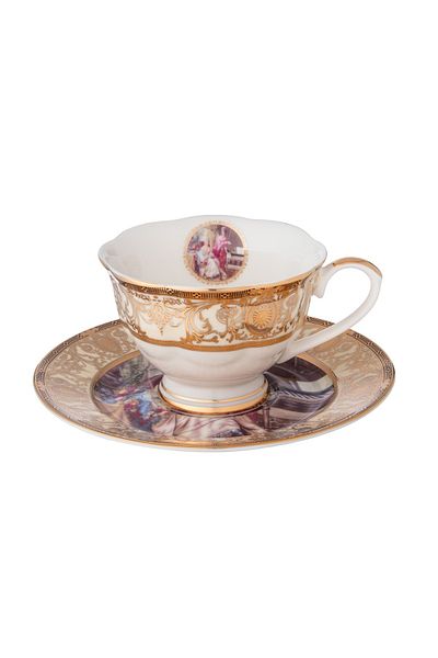 Dania A porcelain cup and saucer decorated with a drawing of the princesses of the Sultan's harem