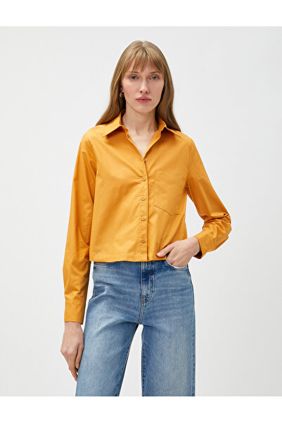 Koton Crop Gömlek Pamuklu Cepli Uzun Kollu