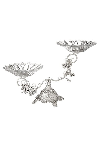 Dania حامل حلويات فضي معدني مع طبق زجاجي