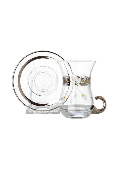 Dania A tea set of 6 tea cups + 6 Turkish crystal tea saucers with distinctive, elegant and modern designs