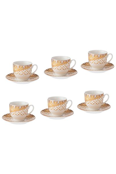 Dania Turkish coffee set for 6 people pure white porcelain with golden engraving