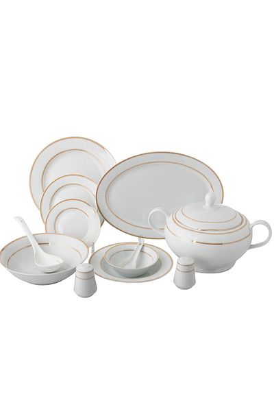 Dania Set of 45 Pieces Porcelain Dining White Color With Golden Font Enough For 6 People