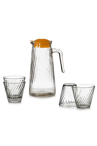 Generic 5 Pcs Glass Drinks Set Jug 1.5L With 4 Cups 300 ML