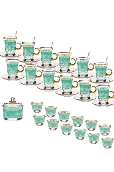 Byblos Gold Crystal Tea And Coffee Set 50 Pieces Green And Golden Decoration